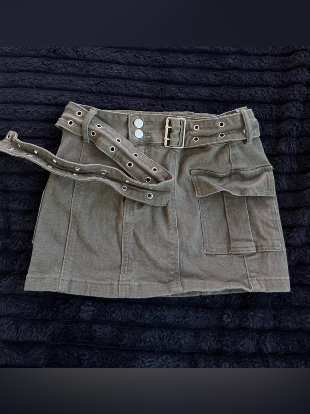 Windsor Olive Cargo Utility Mini Skirt with Grommet Belt